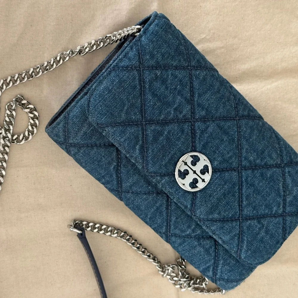Tory Burch Willa Chain Wallet Crossbody Clutch Bag 163012 Denim $425